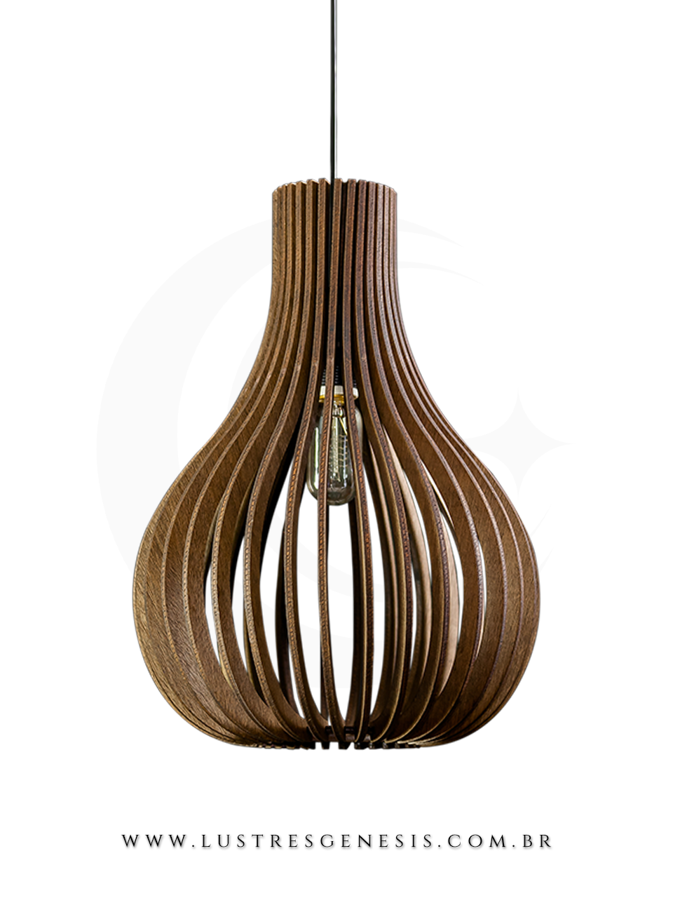 Luminária pendente Balãozinha em madeira Imbuia ou Nogueira, formato arredondado, ideal para balcão de cozinha, cabeceira e lavabos.